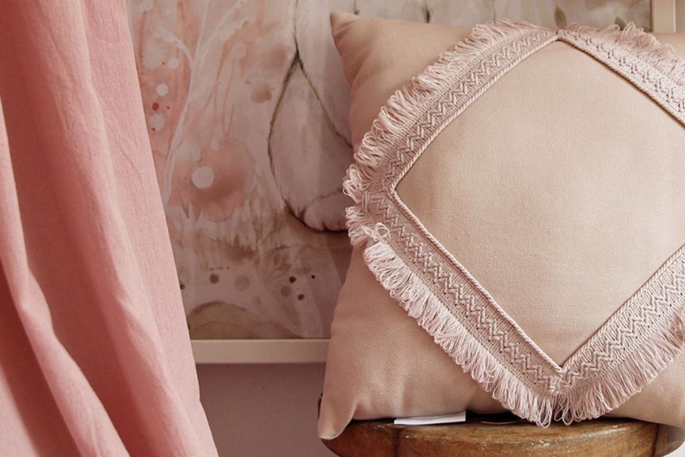 Boho Dusty Pink Cushion with Lace