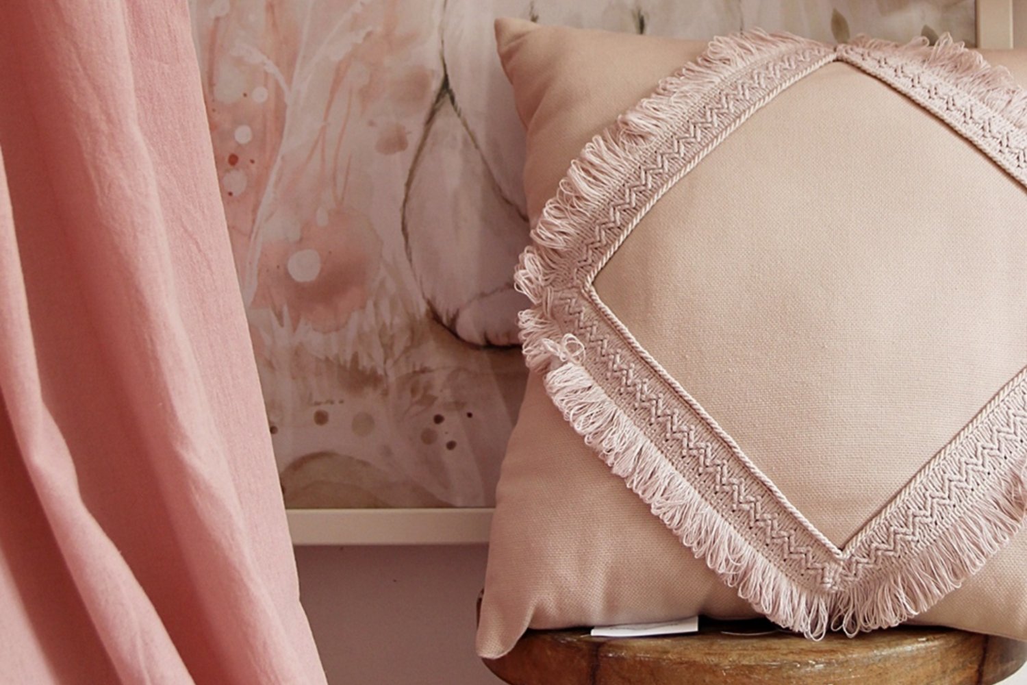 Boho Dusty Pink Cushion with Lace