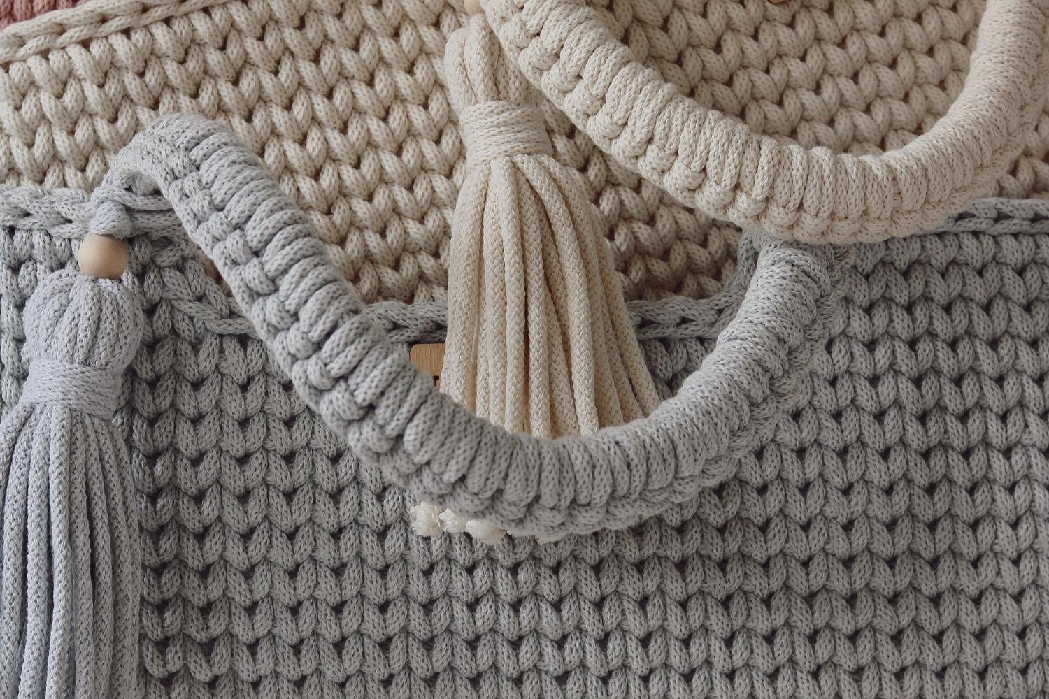 Panier en Crochet Avec Support - Gris