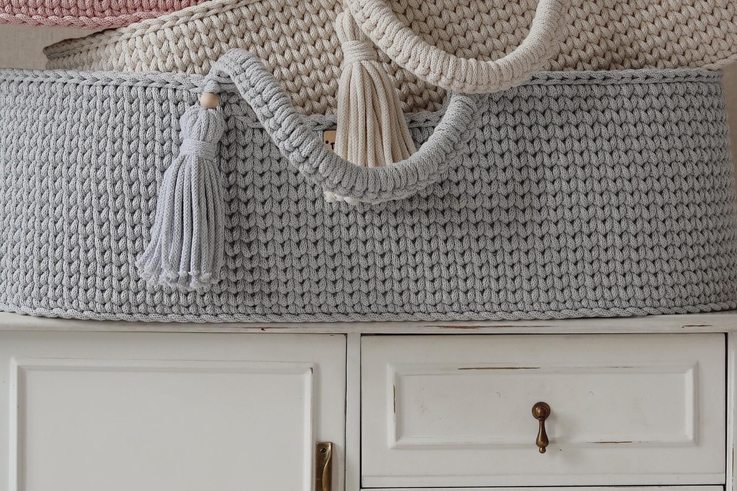 Panier en Crochet Avec Support - Gris