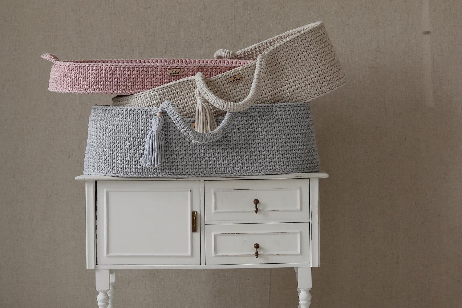 Panier en Crochet Avec Support - Gris