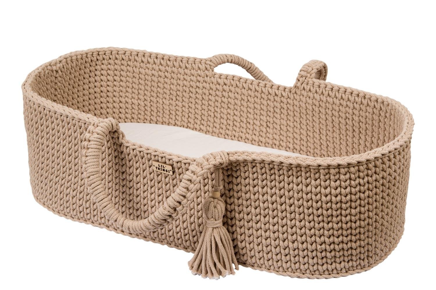 Crochet Moses Basket with Rocking Stand - Mocha