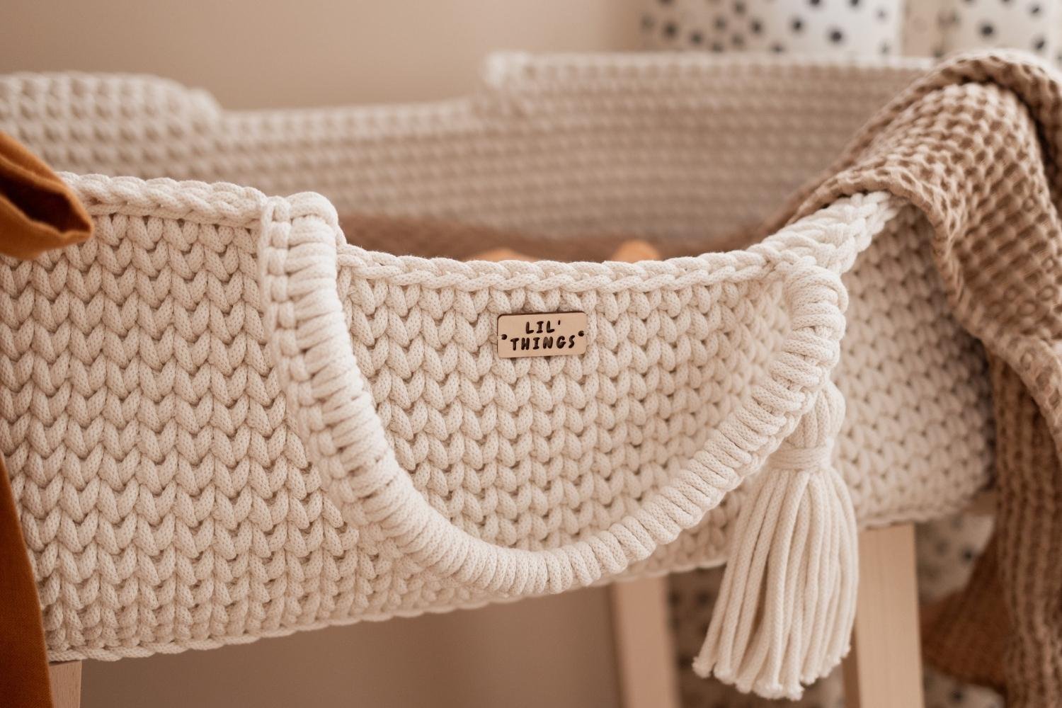 Crochet Moses Basket with Rocking Stand - Natural