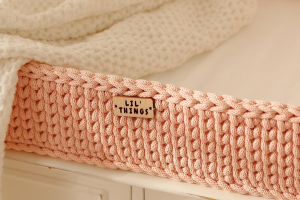 Crochet Changing Basket with Mattress - Pink