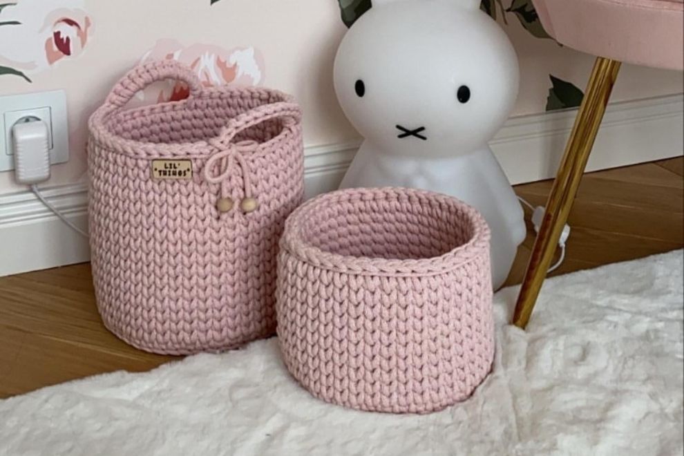 Set of 2 Crochet Toiletry Baskets - Pink