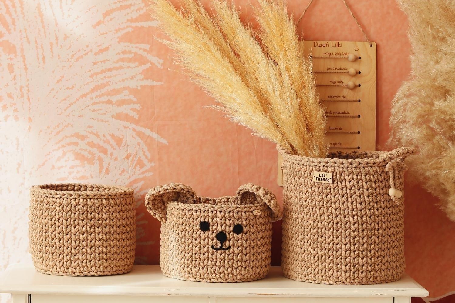 Set of 2 Crochet Toiletry Baskets - Mocha