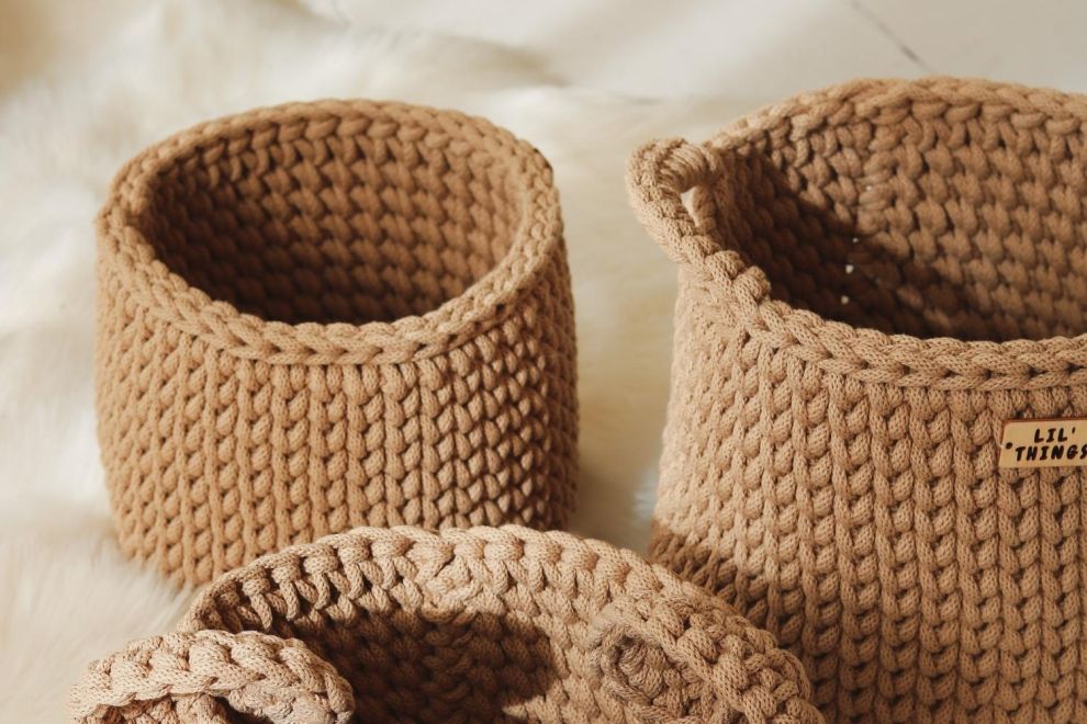 Set of 2 Crochet Toiletry Baskets - Mocha