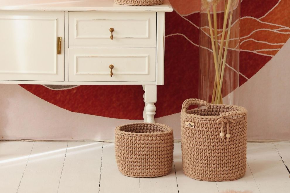 Set of 2 Crochet Toiletry Baskets - Mocha
