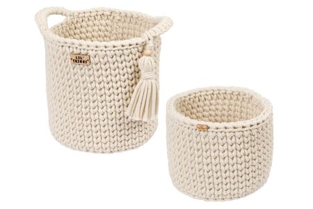 Set of 2 Crochet Toiletry Baskets - Natural 