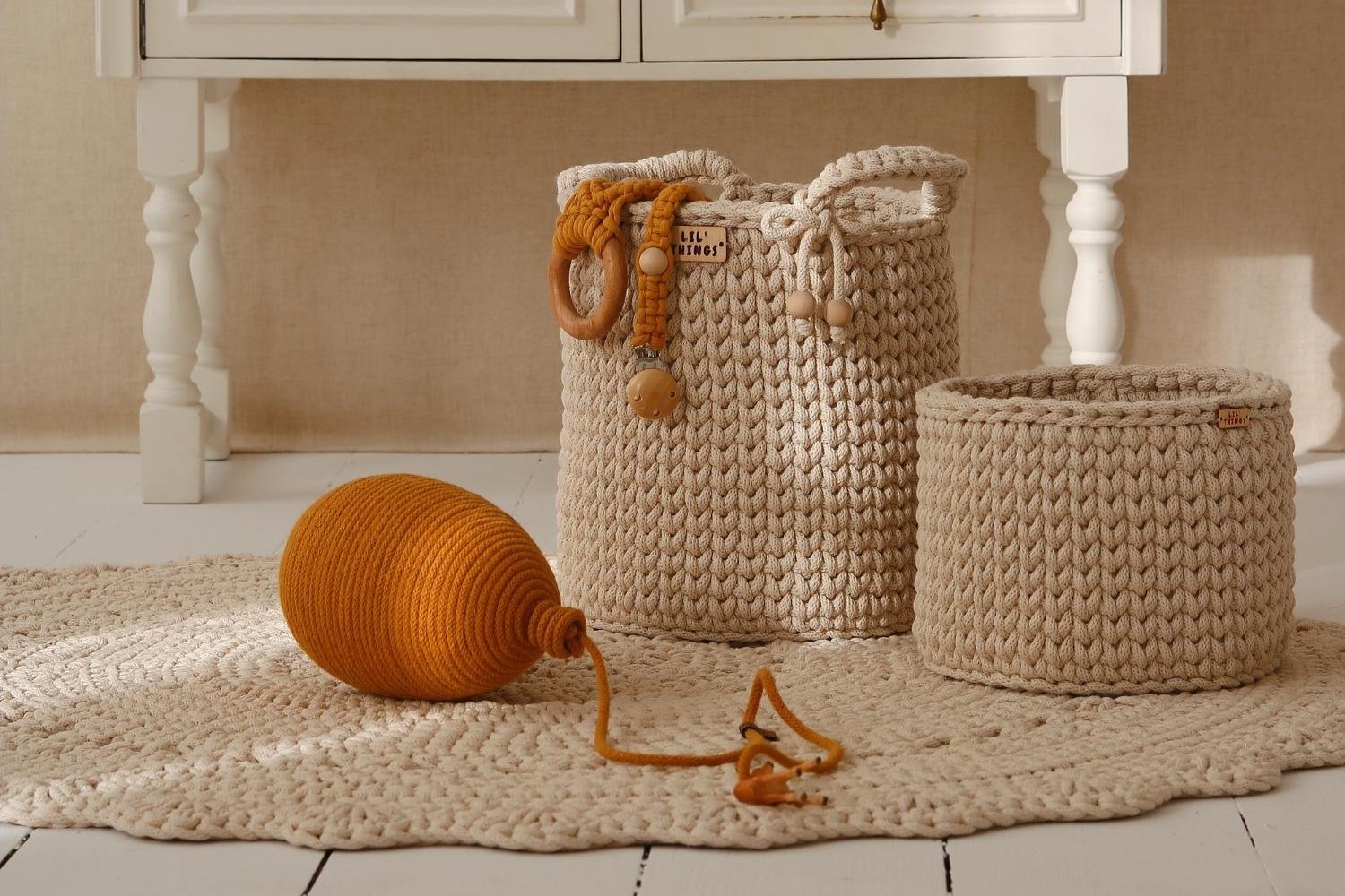 Set of 2 Crochet Toiletry Baskets - Natural 