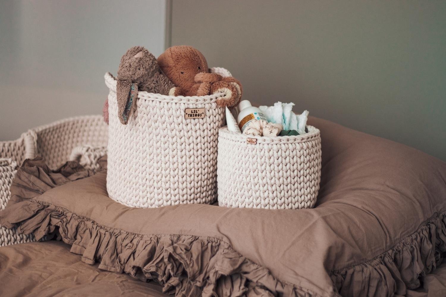 Set of 2 Crochet Toiletry Baskets - Natural 