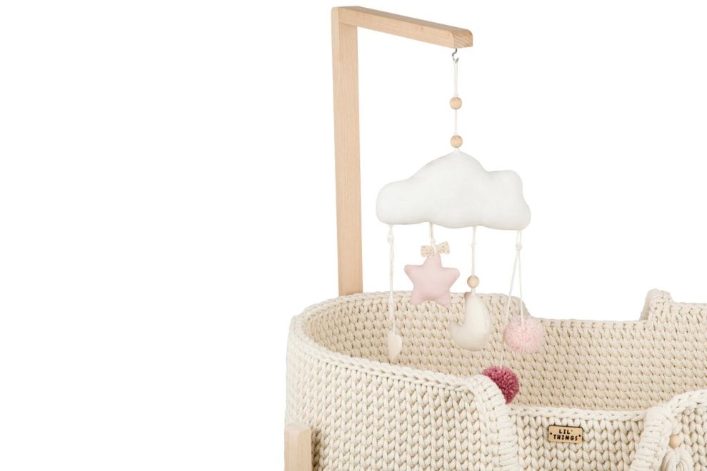 Crochet Moses Basket with Rocking Stand - Natural