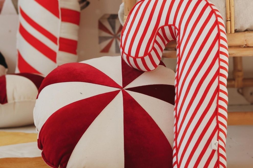 Velour Candy Cane Cushion