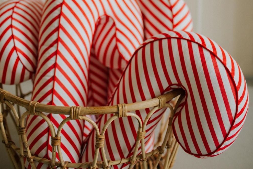 Velour Candy Cane Cushion