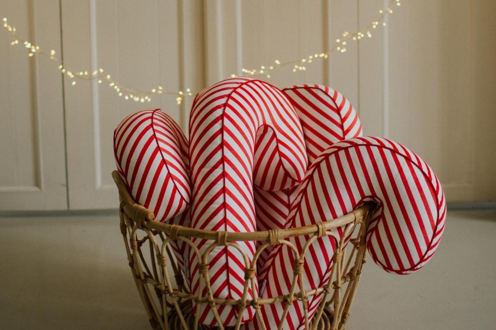 Velour Candy Cane Cushion