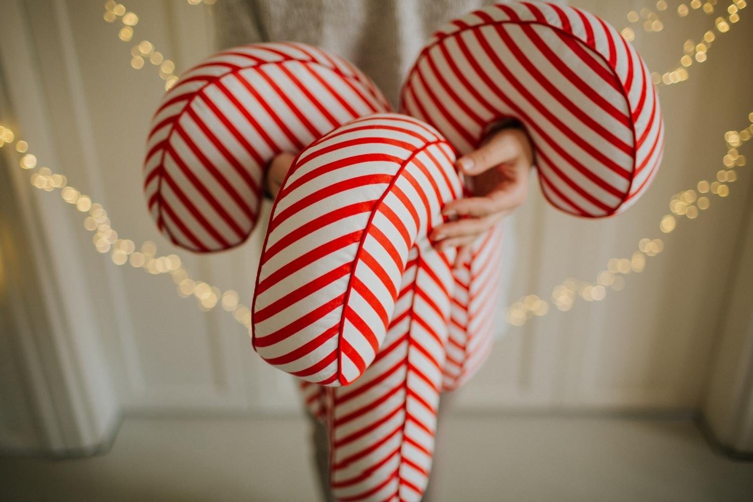 Velour Candy Cane Cushion