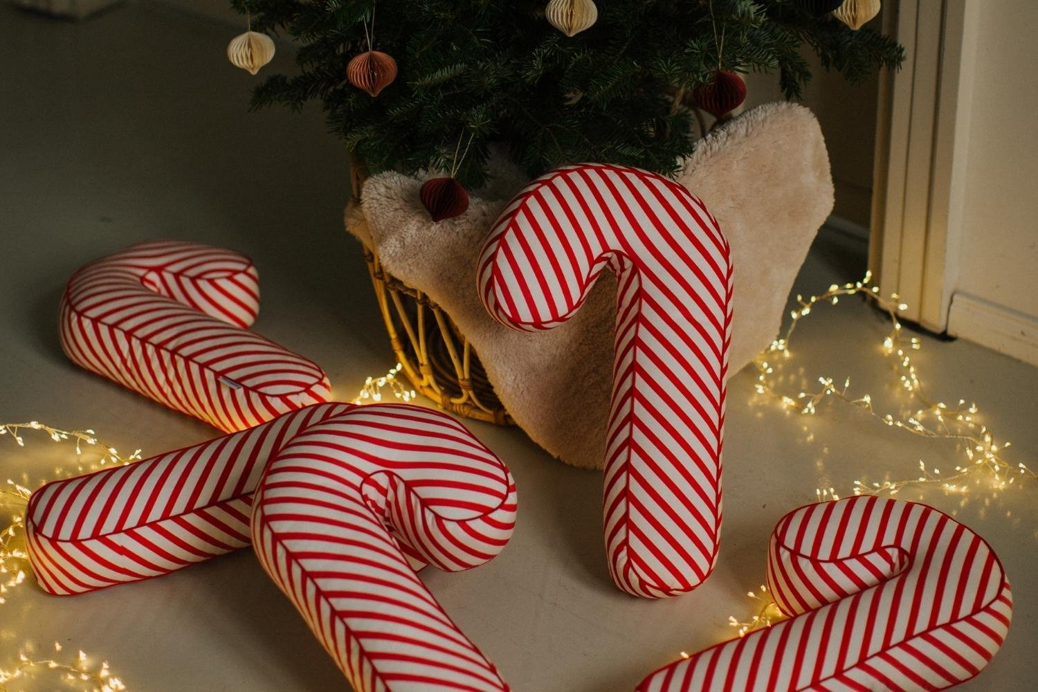 Velour Candy Cane Cushion