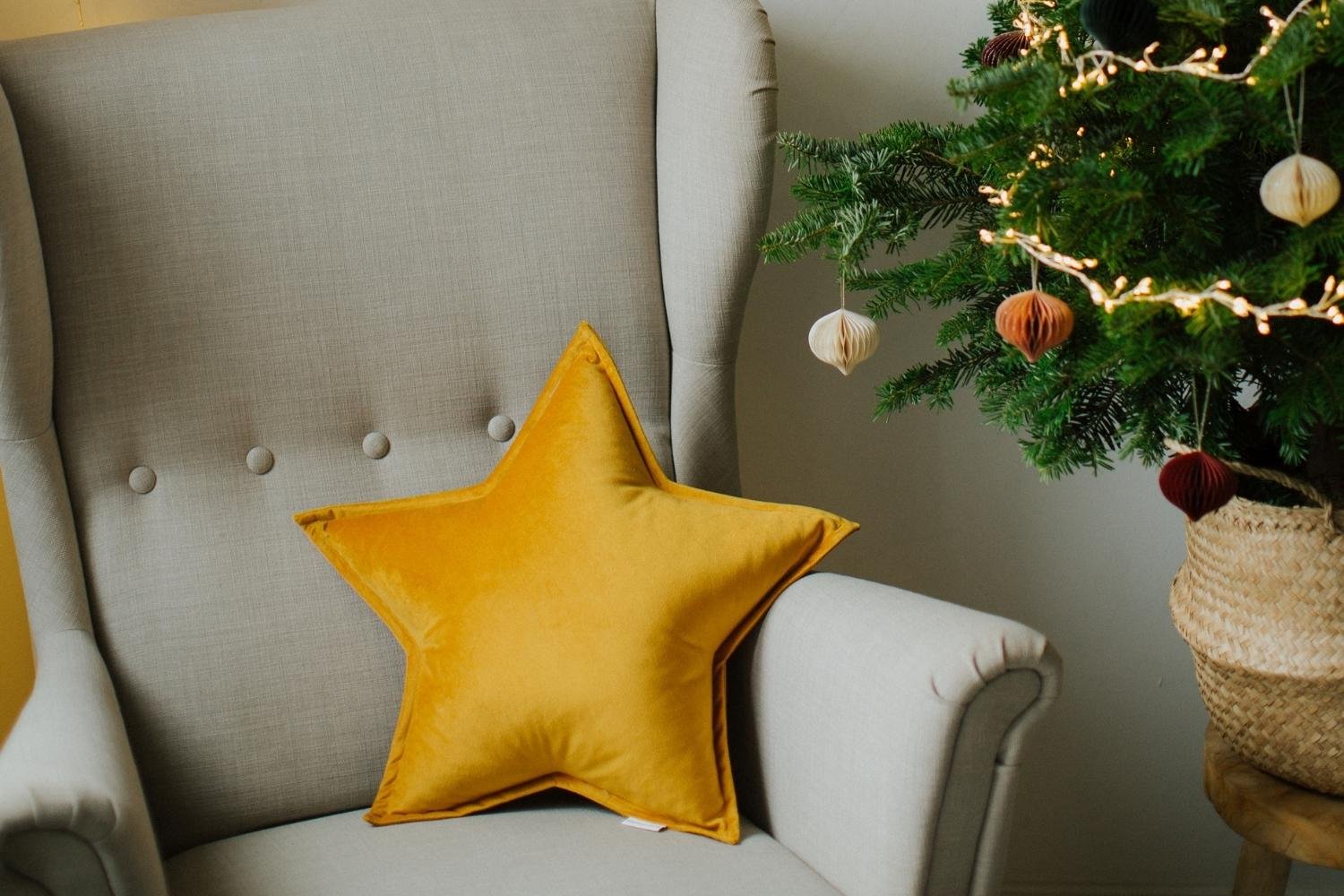 Yellow Star Velour Cushion