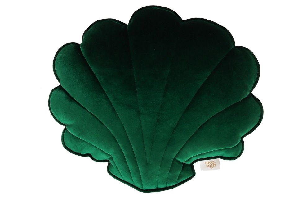 Coussin Coquillage en Velours Vert Emerald Pearl