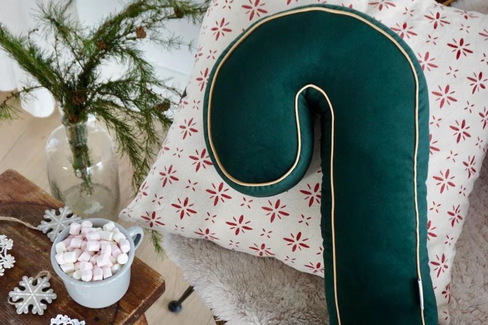 Velour Candy Cane Cushion Green