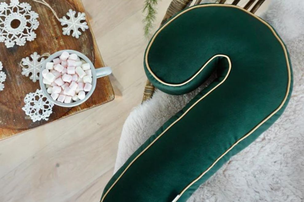 Velour Candy Cane Cushion Green