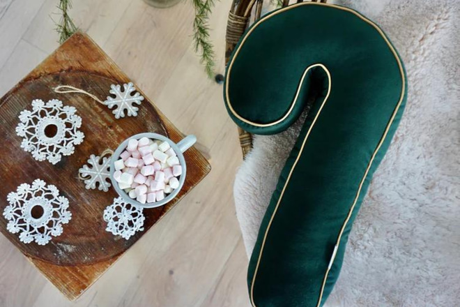 Velour Candy Cane Cushion Green Velour Candy Cane Cushion Green