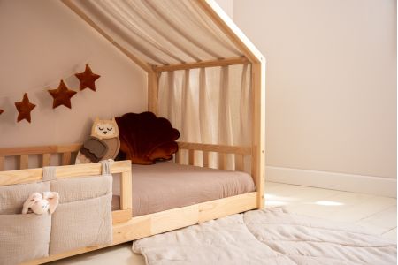 Véu de cama casinha Bege com pontos dourados - Modelo DK
