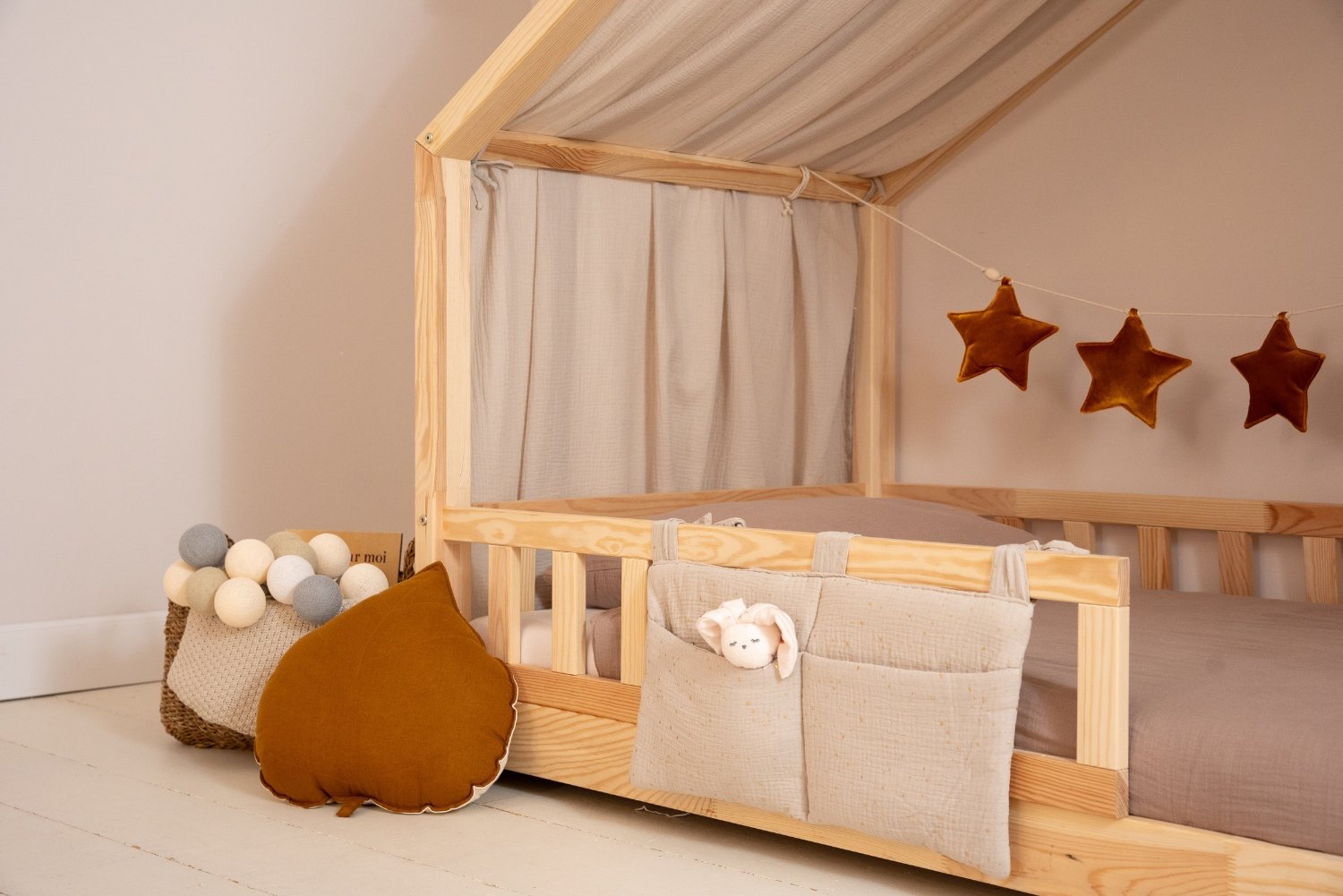 Telo per Letto a Capanna Beige a Pois Dorati - Modello DK