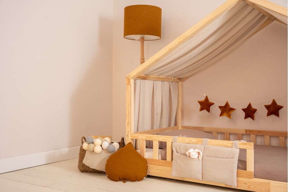 Bed Canopy - Beige & Gold Dots - Model DK