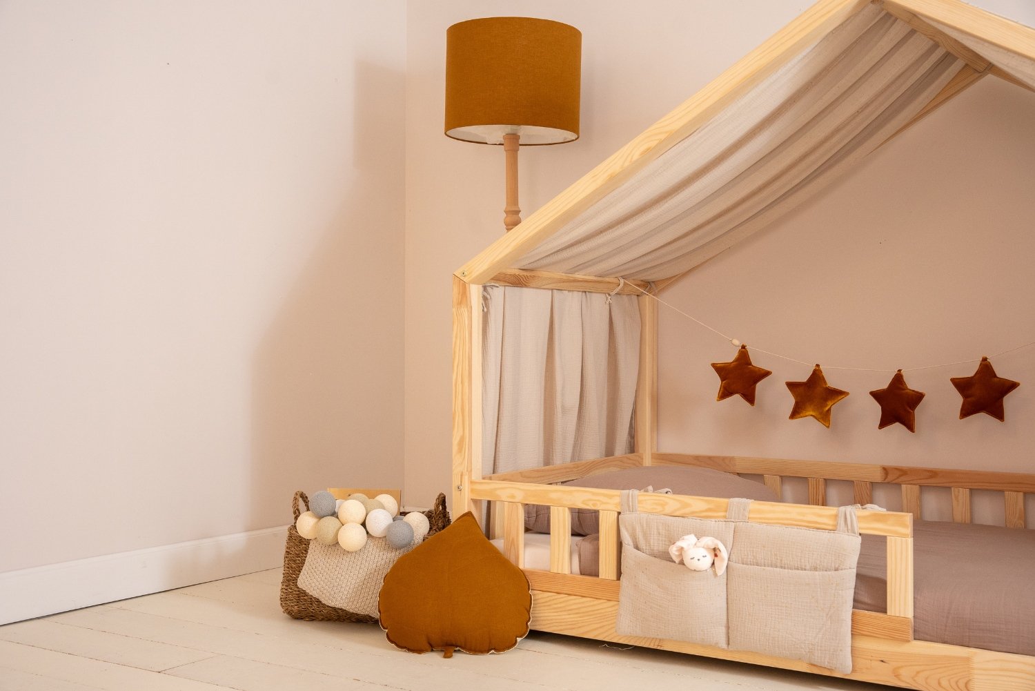 Telo per Letto a Capanna Beige a Pois Dorati - Modello DK