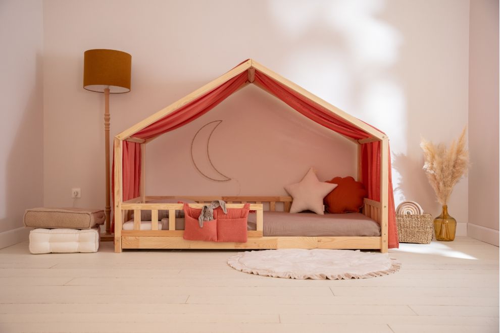 Véu de cama casinha Coral com pontos dourados - Modelo DK