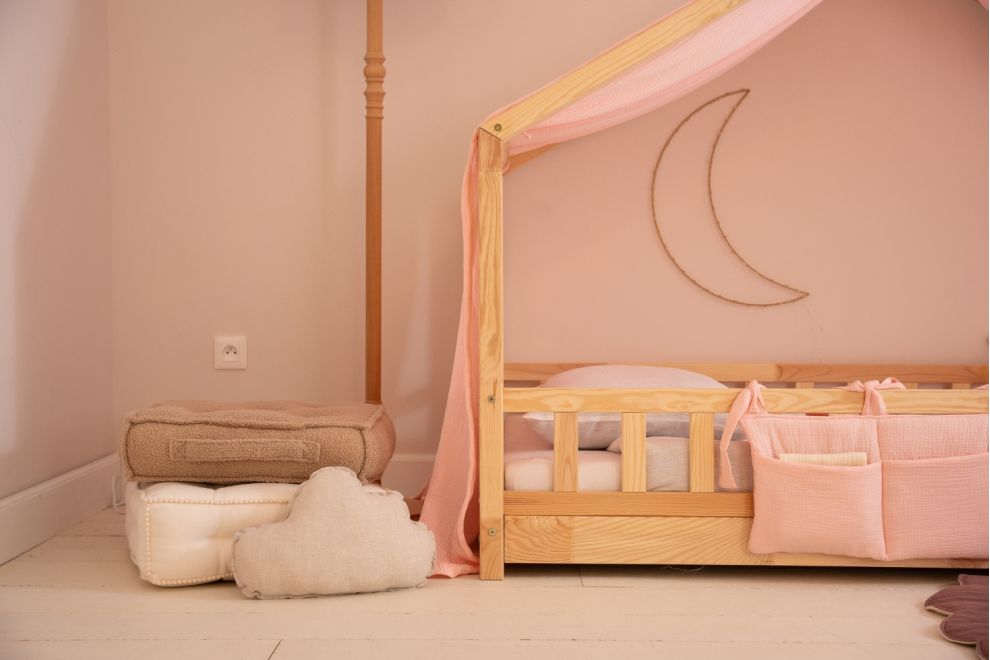 Véu de cama casinha Rosa - Modelo DK
