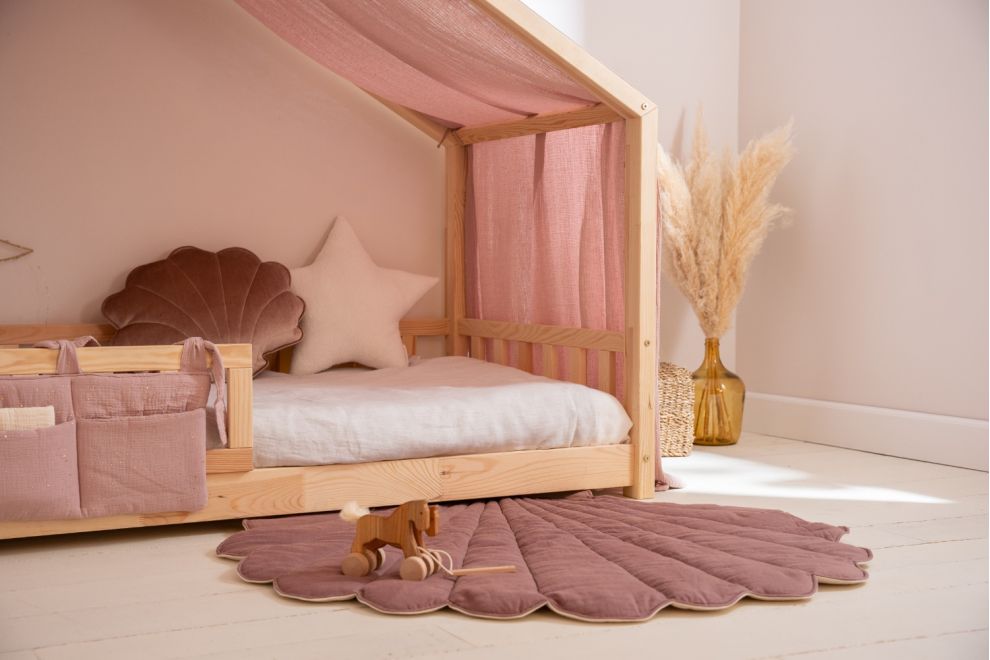 Véu de cama casinha Sépia Rosa com pontos dourados - Modelo DK