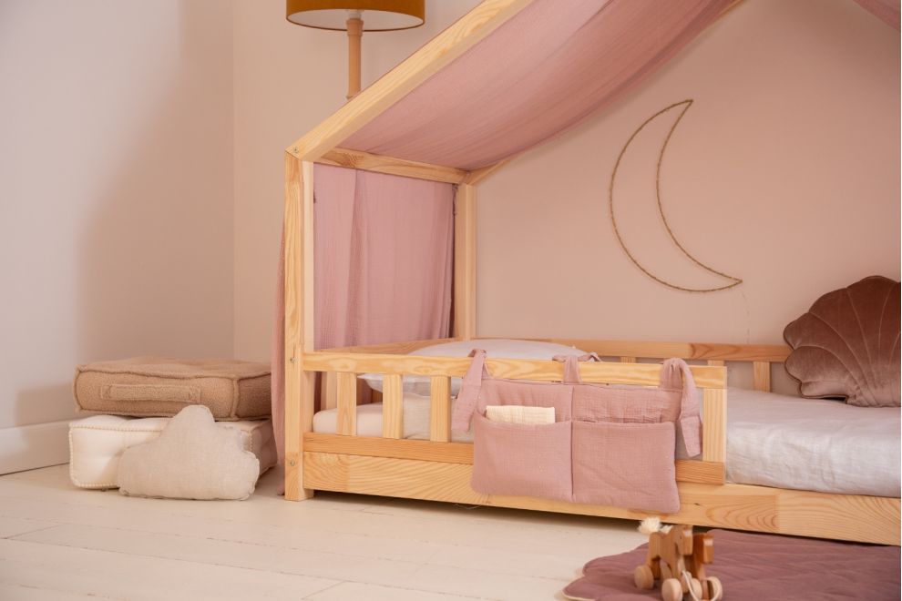Véu de cama casinha Sépia Rosa com pontos dourados - Modelo DK