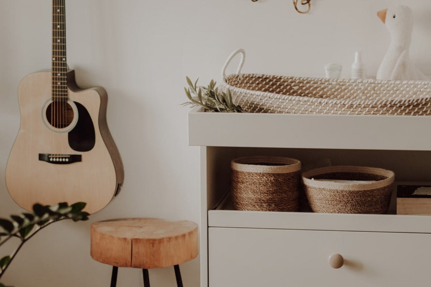 Cesta fasciatoio con materasso - Naturale e bianco