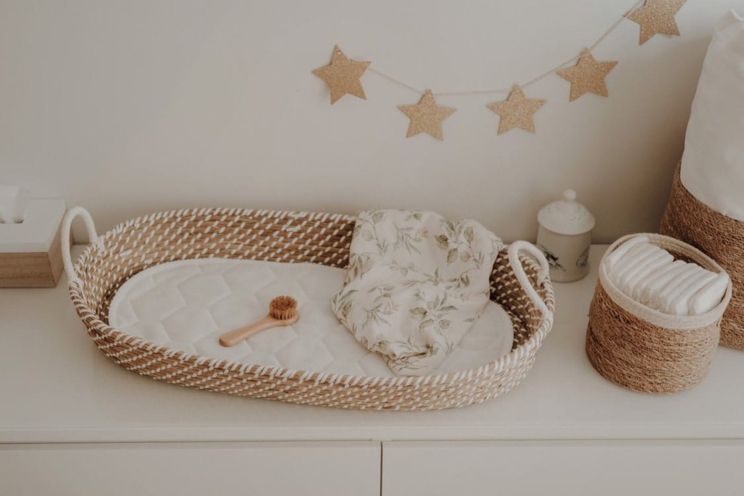 Panier à langer avec matelas - Naturel & Blanc