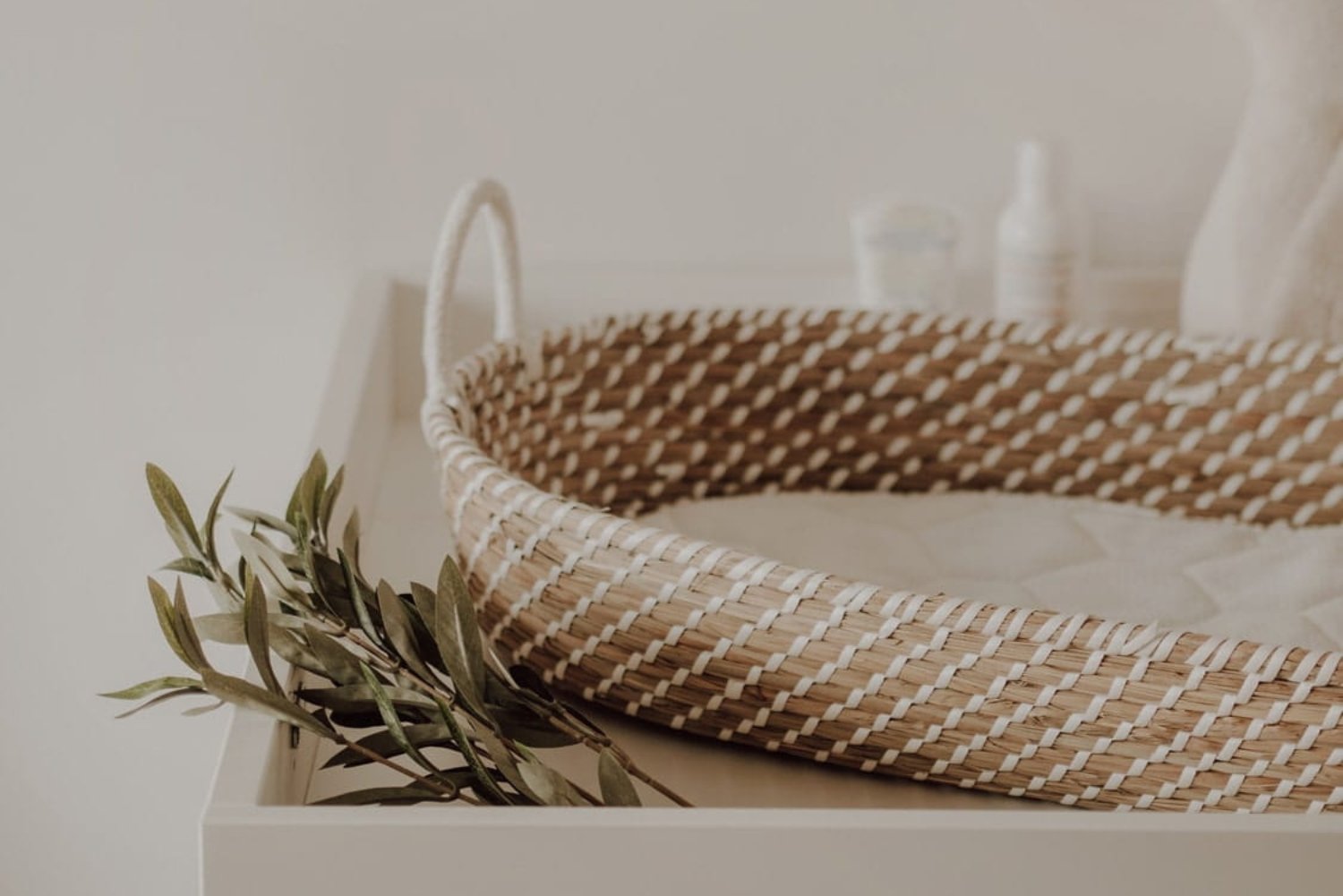 Changing basket with mattress - Natural & White