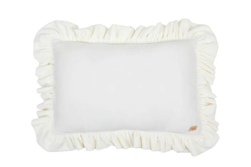 White Soft Velour Cushion with Ruffles