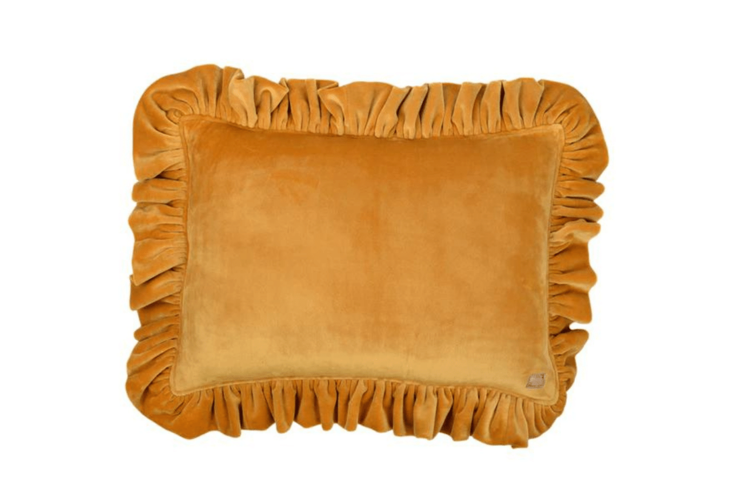 Mustard Soft Velour Cushion with Ruffles