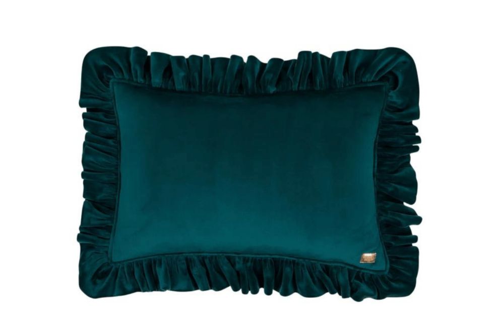 Emerald Soft Velour Cushion with Ruffles