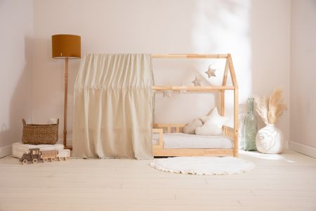 Véu de cama casinha Bege com pontos prateados - Modelo K