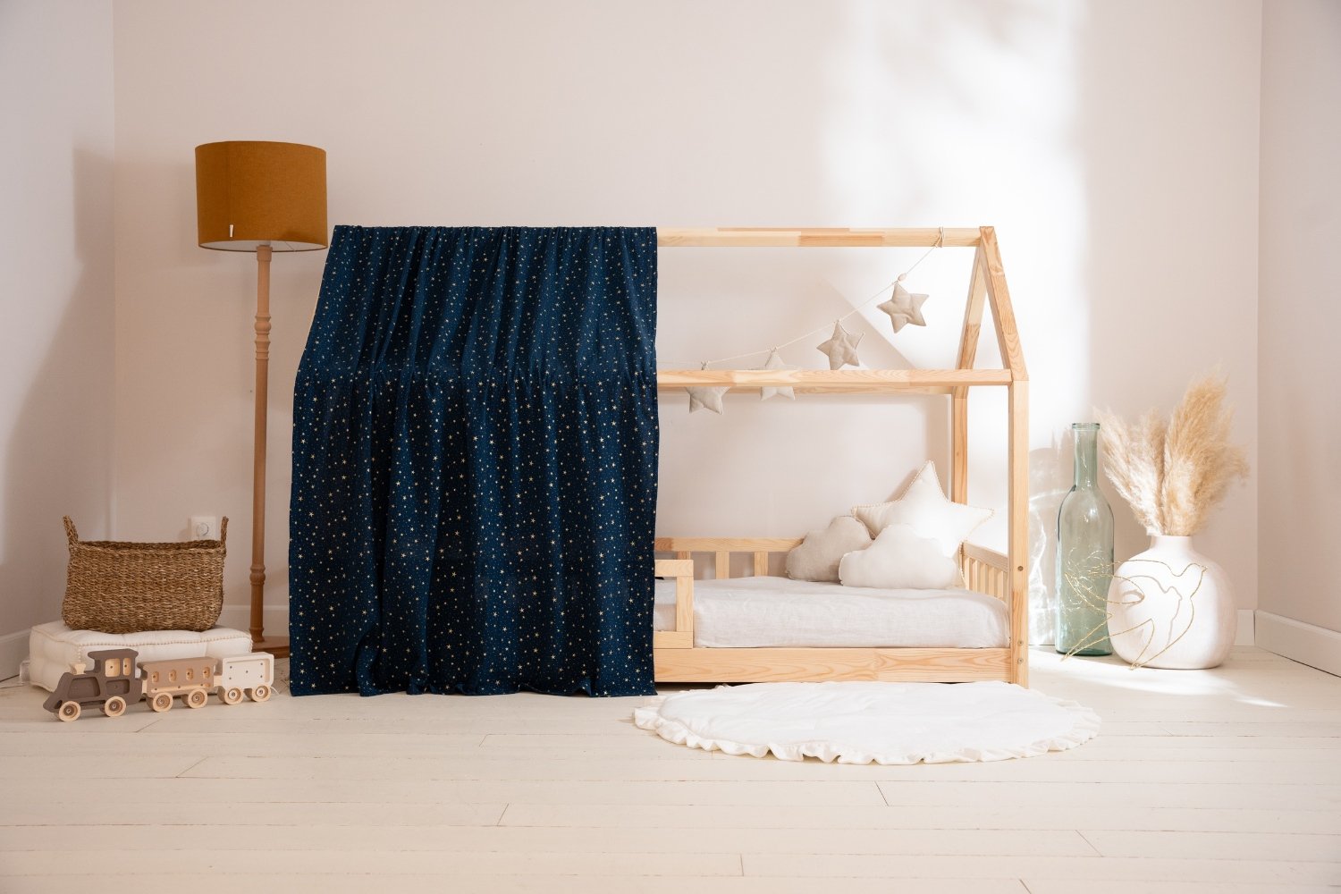 Toile de Lit Cabane Bleu Marine à Étoiles Dorées - Modèle K