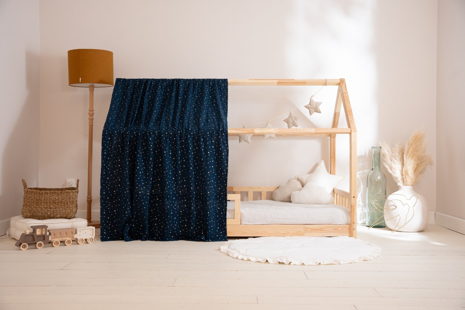 Saldi Estivi - Telo per Letto a Capanna Blu Marino con Stelle Dorate - Modello K