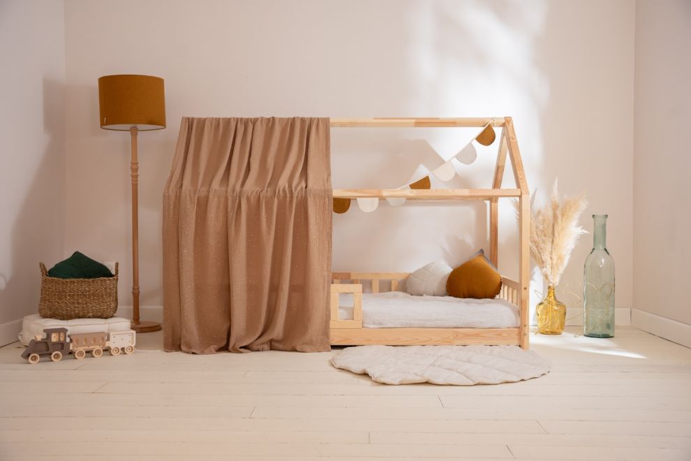 Véu de cama casinha Camel com pontos dourados - Modelo K