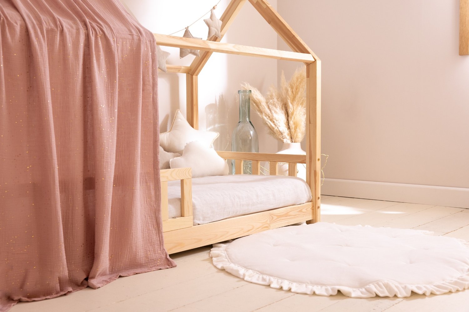 Bed Canopy - Sepia Rose & Gold Dots - Model K