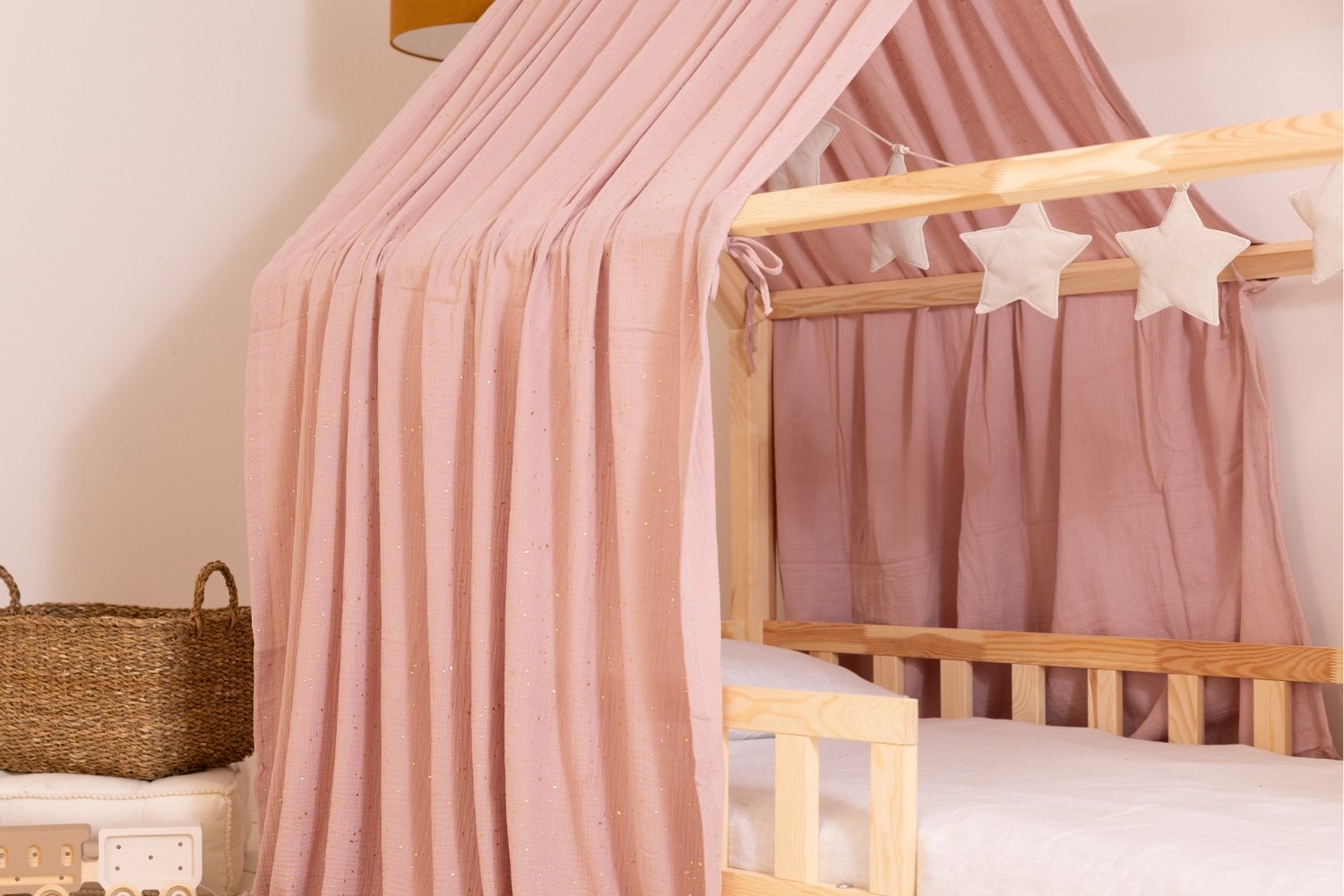 Bed Canopy - Sepia Rose & Gold Dots - Model K