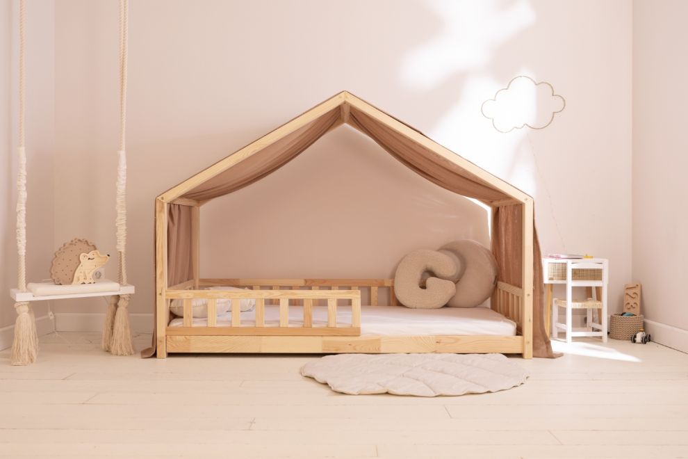 Véu de cama casinha Camel com pontos dourados - Modelo DK