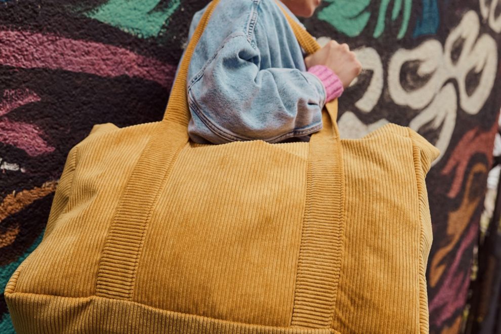 Borsa fasciatoio in velluto a coste blu vintage