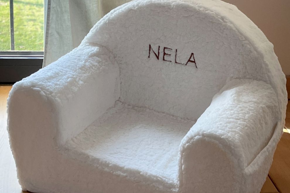 White Boucle Armchair - Customisable Name