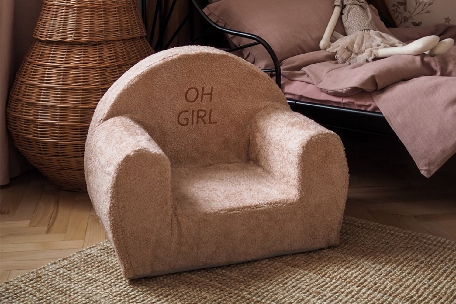 Fauteuil Bouclé Beige - Nom personnalisable